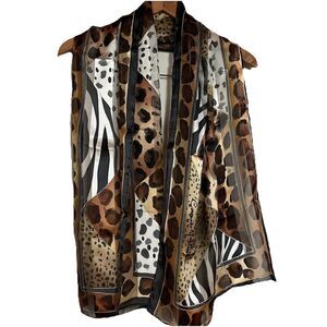 Cynthia MacCollum 100% Silk Rectangle‎ Geometric Animal Print Scarf Signed 15x57